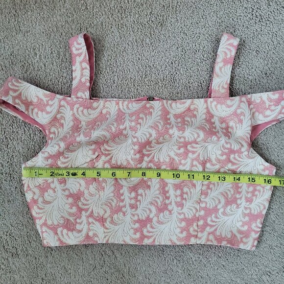 Women's Size Medium Pink And Gold Jacquard Rococco Style Crop Top - Picture 5 of 6